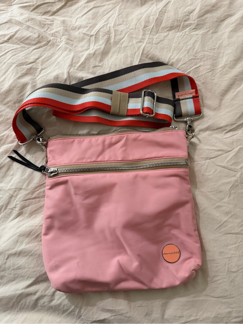 ShortyLove Amuse Pink Crossbody with Striped Adjustable Shoulder Strap